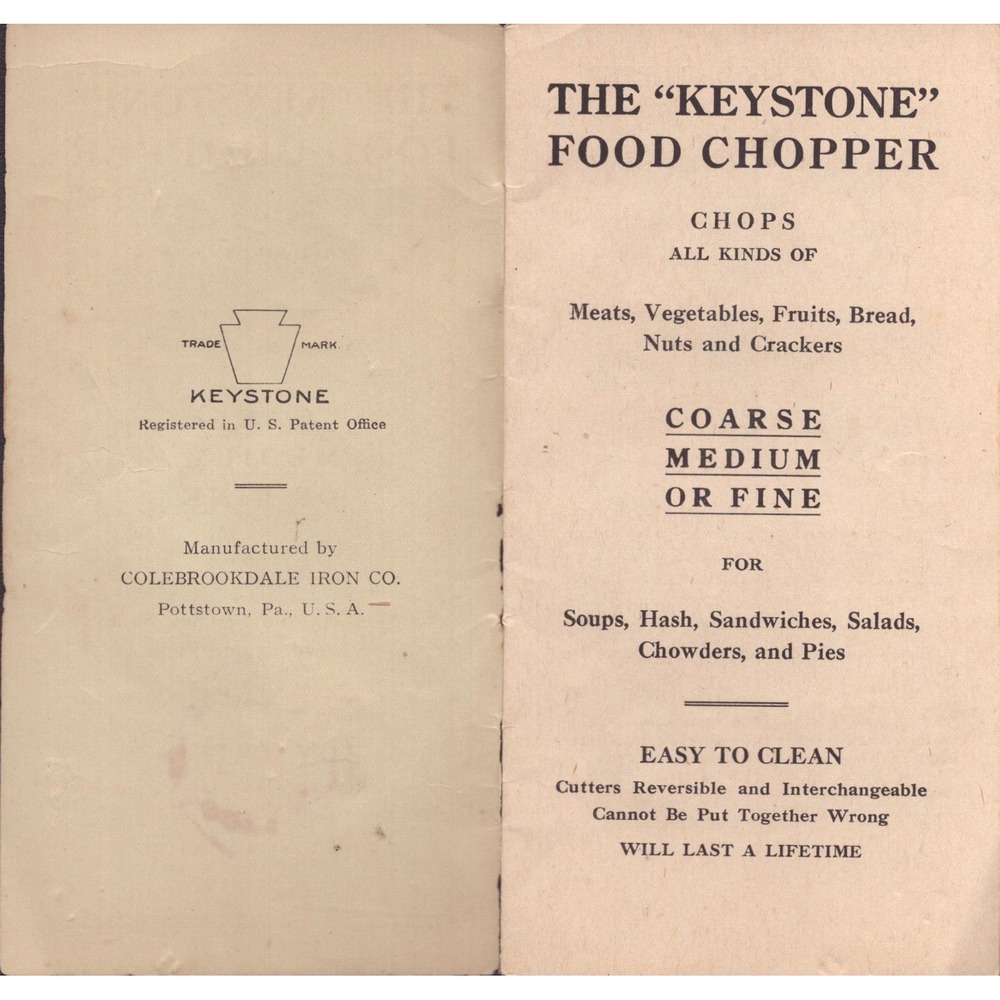 Antique Keystone Food Chopper Booklet Colebrookdale Iron Co Pottstown PA - Picture 3 of 3